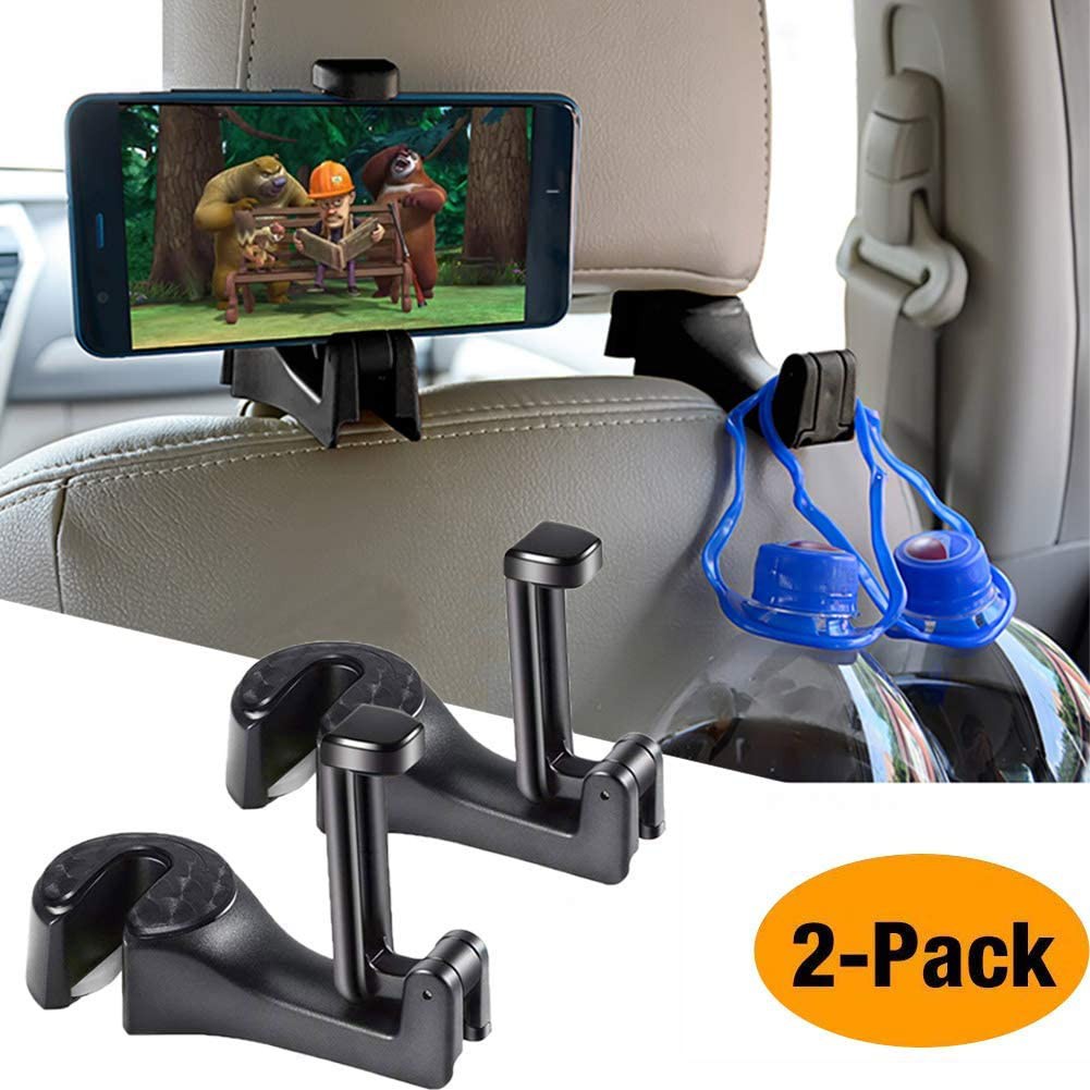 Car Hooks Car Seat Back Hooks with Phone Holder, Universal Vehicle Car