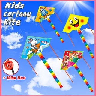 （With 100m Line）Cartoon Kite Rainbow Smiling Face Outdoor Flying Kites Garden Sports Decoration Kids Toys