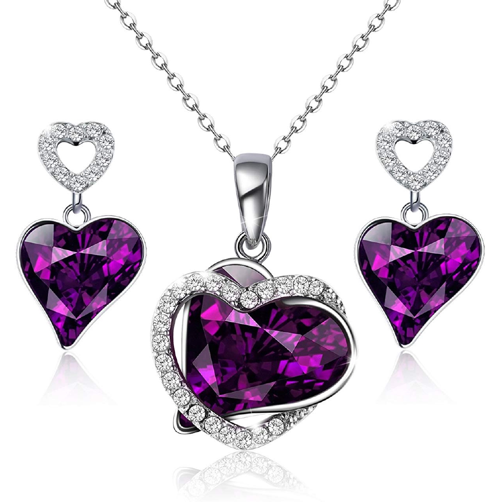 Swarovski Purple Gemstone Crystal Necklace & Earrings