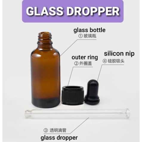 50pcs Thick Amber Glass Dropper Bottle for DIY Liquid Essential Oil Bottle Lotion Sample玻璃精油瓶 5ml,10ml, 20ml, 30ml, 50ml