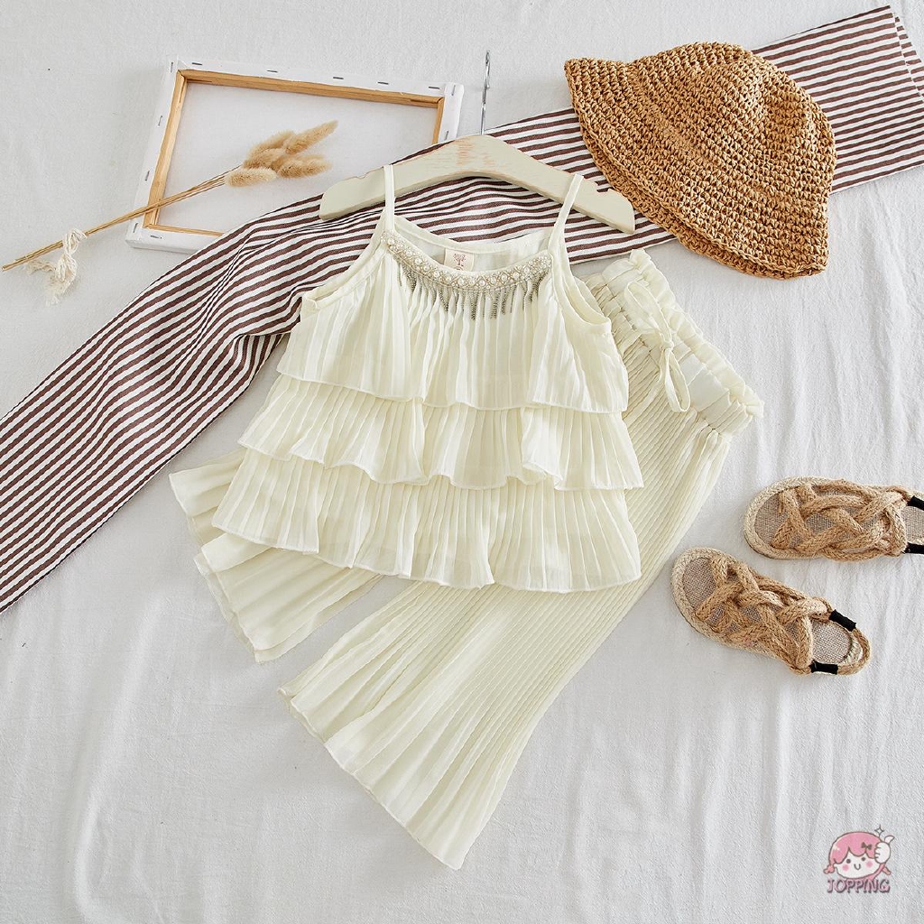 ruffle detail top and pleated trouser set