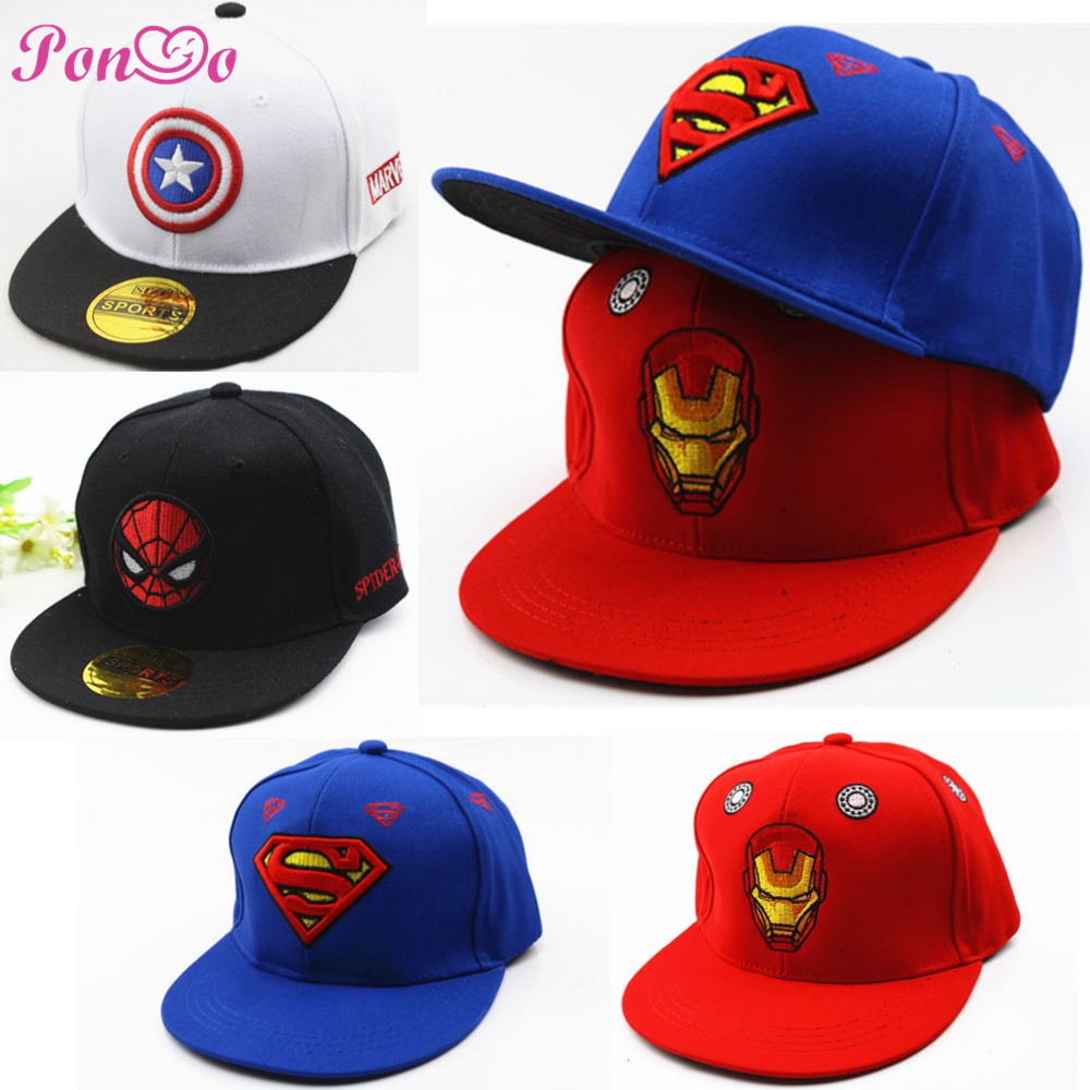 Ⓐ2-8Yrs Kid's Cap Boy Marvel Hero Hats Captain America Superman Spiderman  Cartoon Snapback Baseball Caps | Shopee Singapore