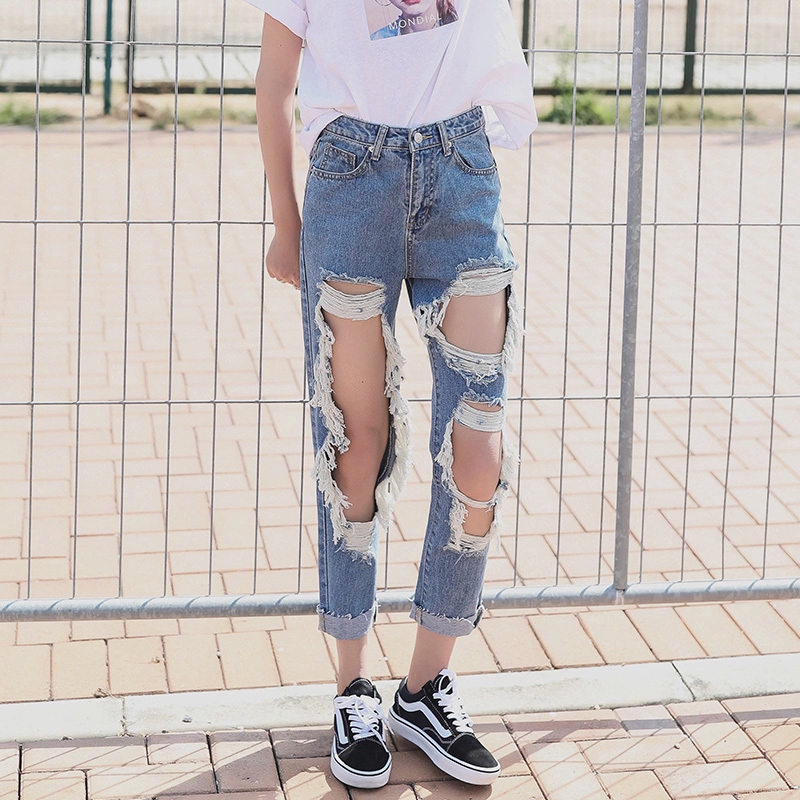straight ripped jeans women's