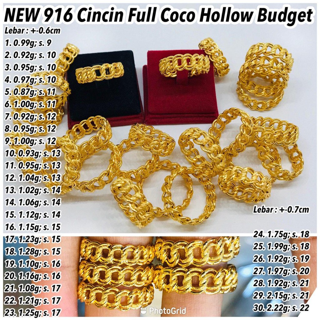 New Gold 916 Cincin Full Coco Hollow 6 Sept Shopee Singapore