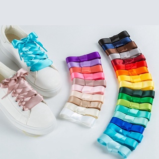 2 Pairs White Flat Wide Silk Ribbon Shoelaces Fantastic Casual Shoes Sneaker 