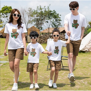 Image of thu nhỏ White Cute Bear 100% Cotton Family Tee Family Tshirt Couple T Shirt Kids T-shirt Striped Boy Girl Shirts Family Matching Outfits #0