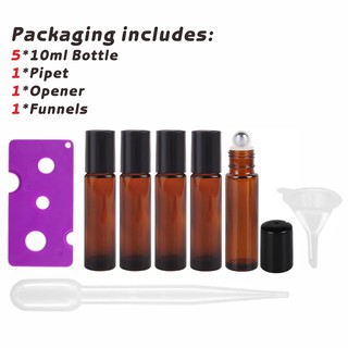 8PCS/Set Ultimate Amber Essential Oil Roller Bottles Set with Stainless Steel Balls 10ml Glass Bottle with Funnel & Opener & Pipet for Perfume & Aromatherapy #1