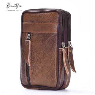 Men Cowhide Leather Waist Bum Pack Casual Small Mobile Phone Zipper Pouch [BeautYou.sg] #8