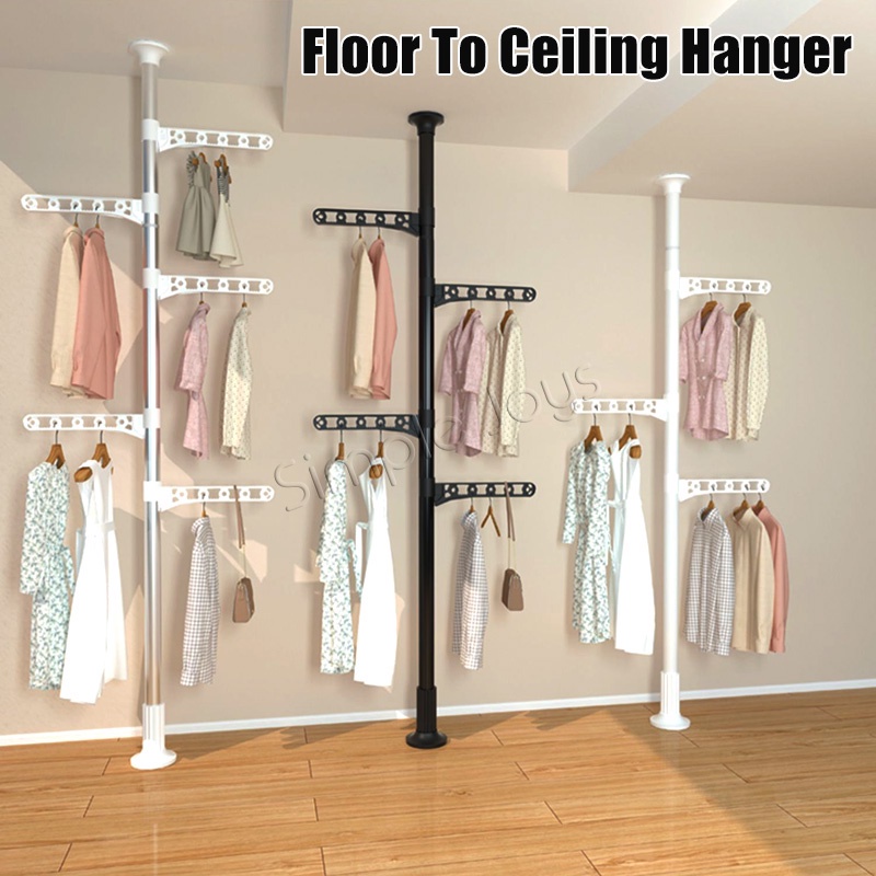 Adjustable Clothes Drying Hanger Rack with Floor To Ceiling Tension ...