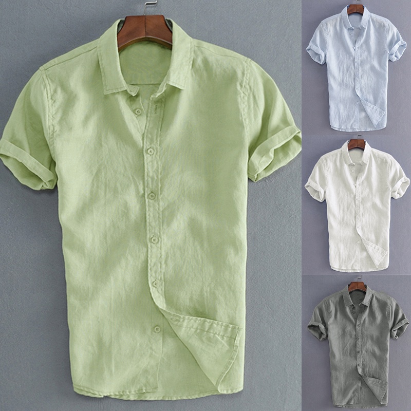 MR Men Loose Short Sleeve Cotton Plain Casual Shirts | Shopee Singapore