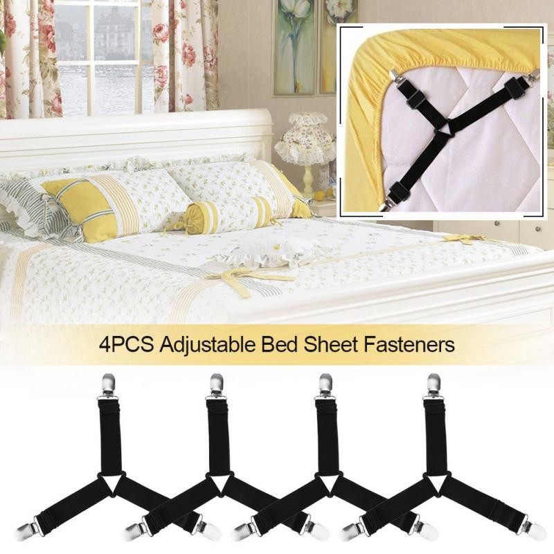 4Pcs Set Bed Mattress Sheet Clips Grippers Straps Suspenders Fasteners Holders 