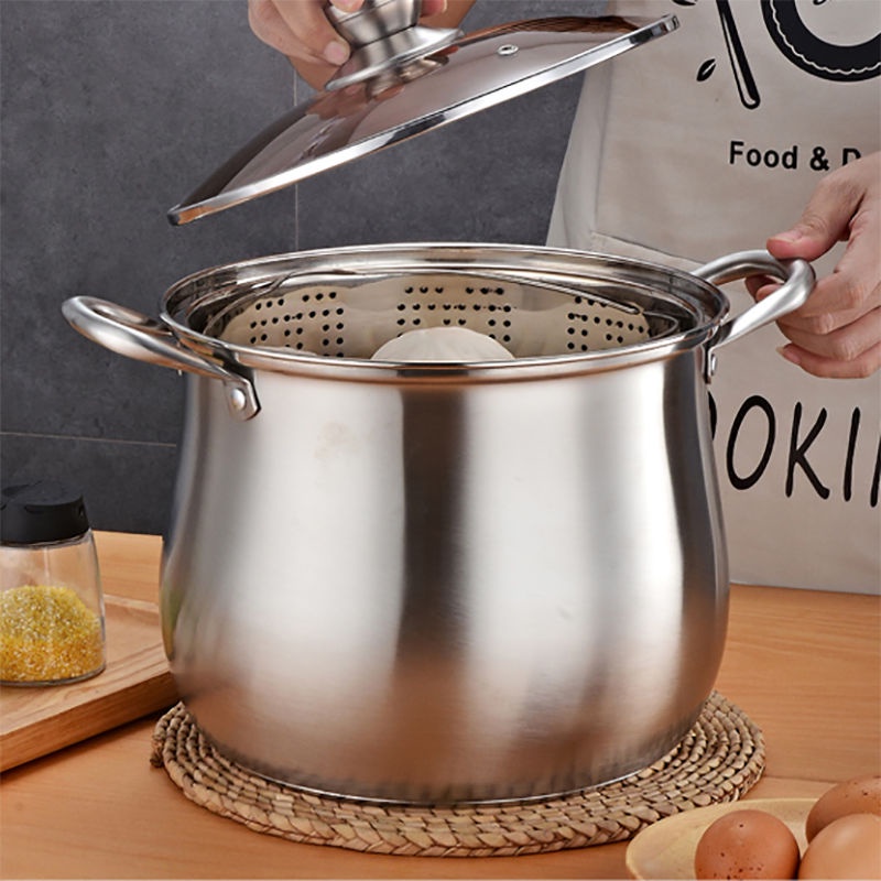 Thick Soup Pot Stainless Steel Compound Bottom Household Large Soup Pot Induction Cooker Porridge Pot Large Capacity Soup Pot Gas Available-Steamer Pot/Soup Pot/Steam Wok / Cooking Pot