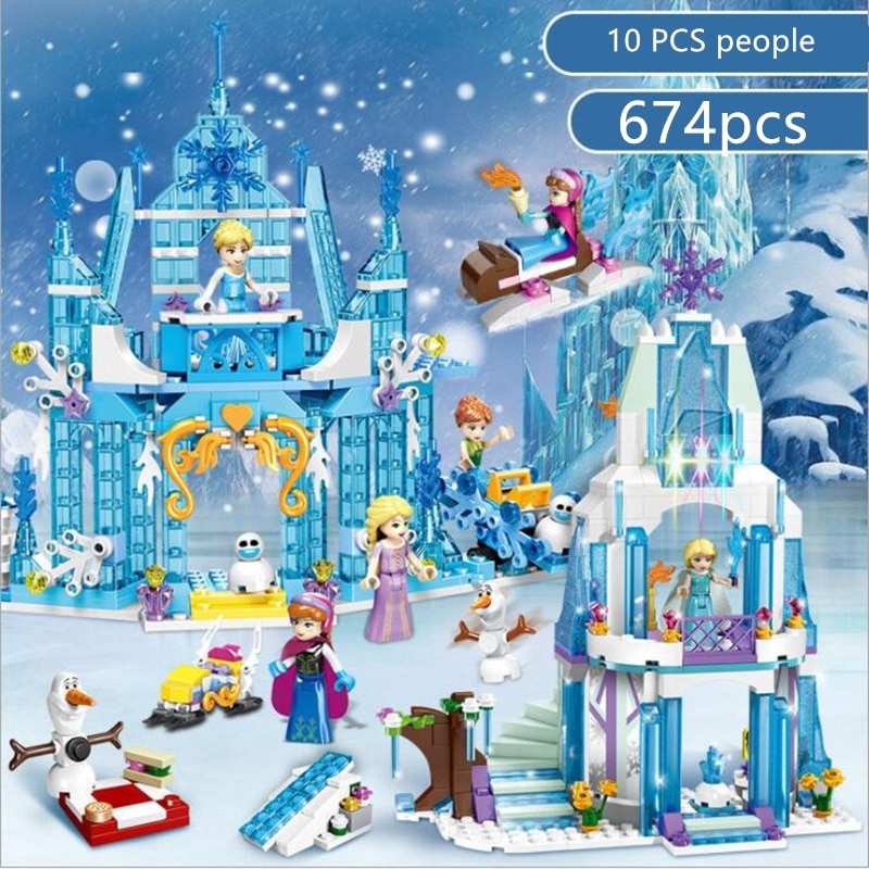 383pcs New Princess Castle Building Blocks Snow Queen Elsa Anna Cinderella Ariel 