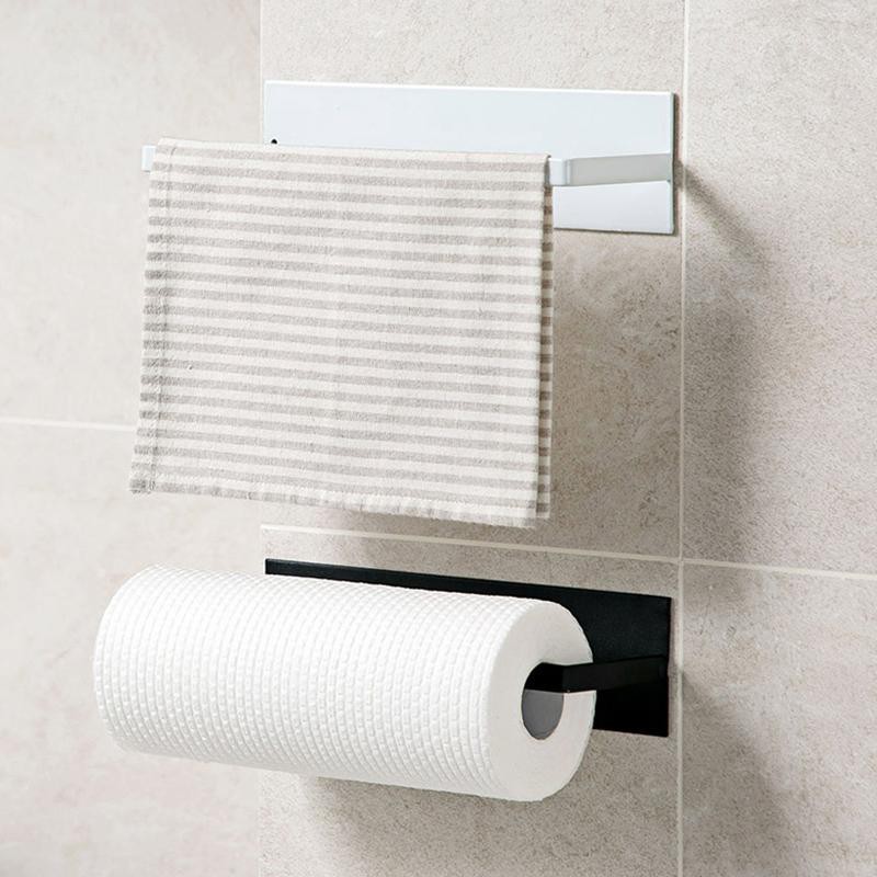 1 Pc Kitchen Self Adhesive Roll Paper Holder Towel Storage Rack Tissue Hanger Cabinet Hanging Shelf Bathroom Toilet Paper Holder Shopee Singapore