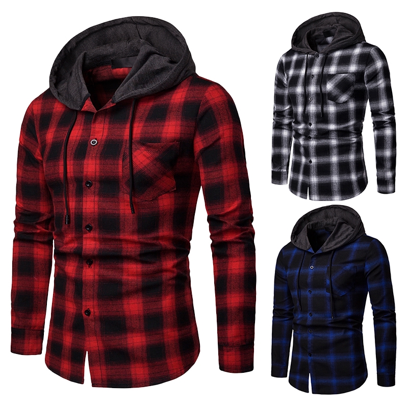 mens hooded plaid jacket