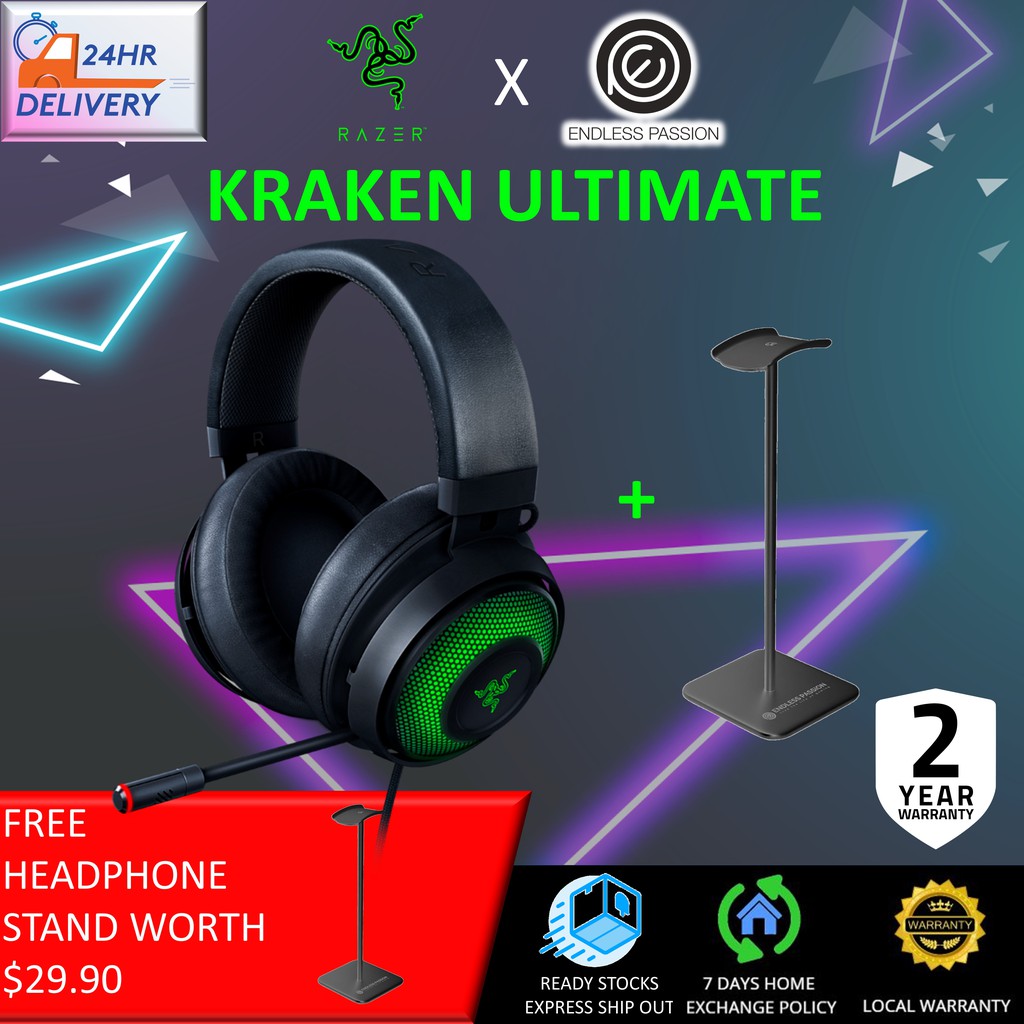 Razer Kraken Ultimate Rgb Usb Gaming Headset Thx 7 1 Spatial Surround Sound Chroma Rgb Lighting 24 Hours Delivery Shopee Singapore