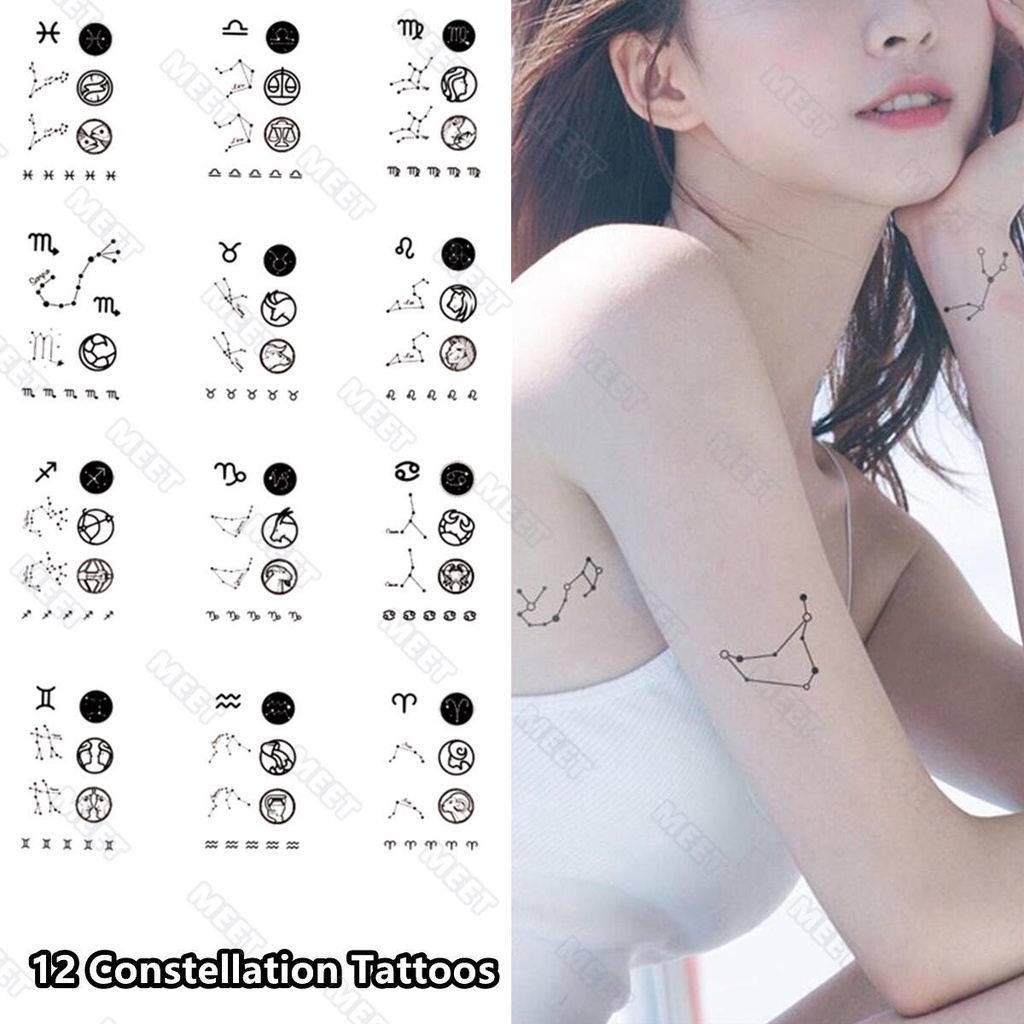 MEET Magic Tattoo】12 Constellation Tattoo Stickers Couple Black and White  Tattoo Scorpio Aries Gemini Leo Taurus Temporary Tattoos | Shopee Singapore