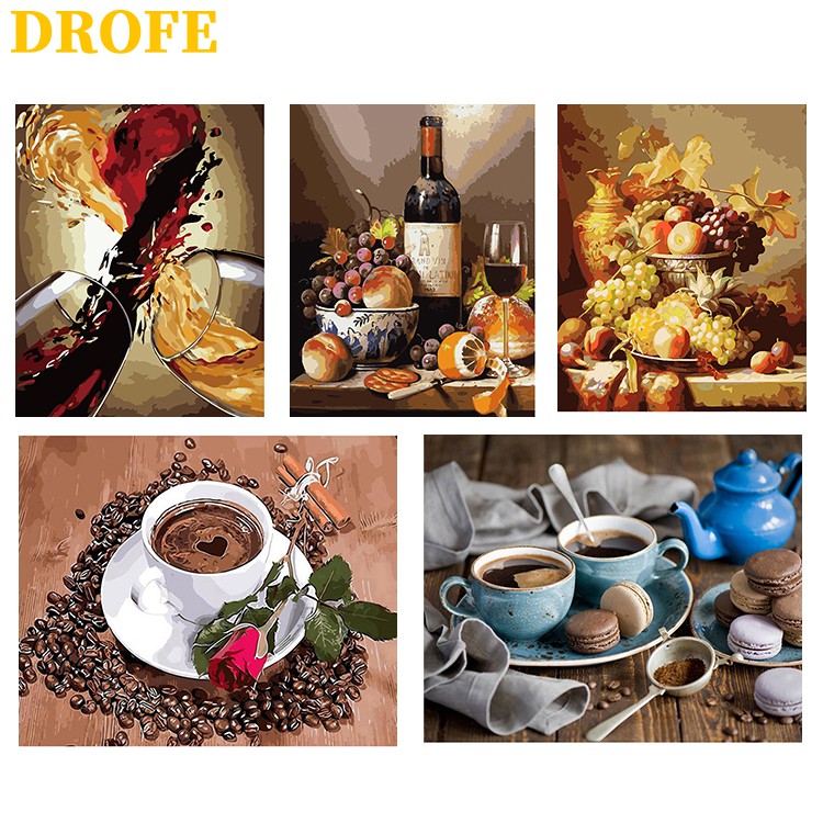 DROFE 【40x50cm】Coffee cup fruit still life collection Paint by