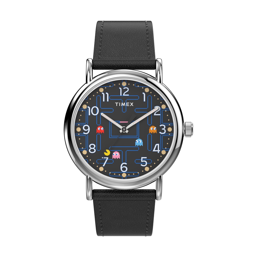 Timex Weekender x PAC-MAN™ 38mm Leather Strap Watch - Silver-Tone, Black (TW2V06100)