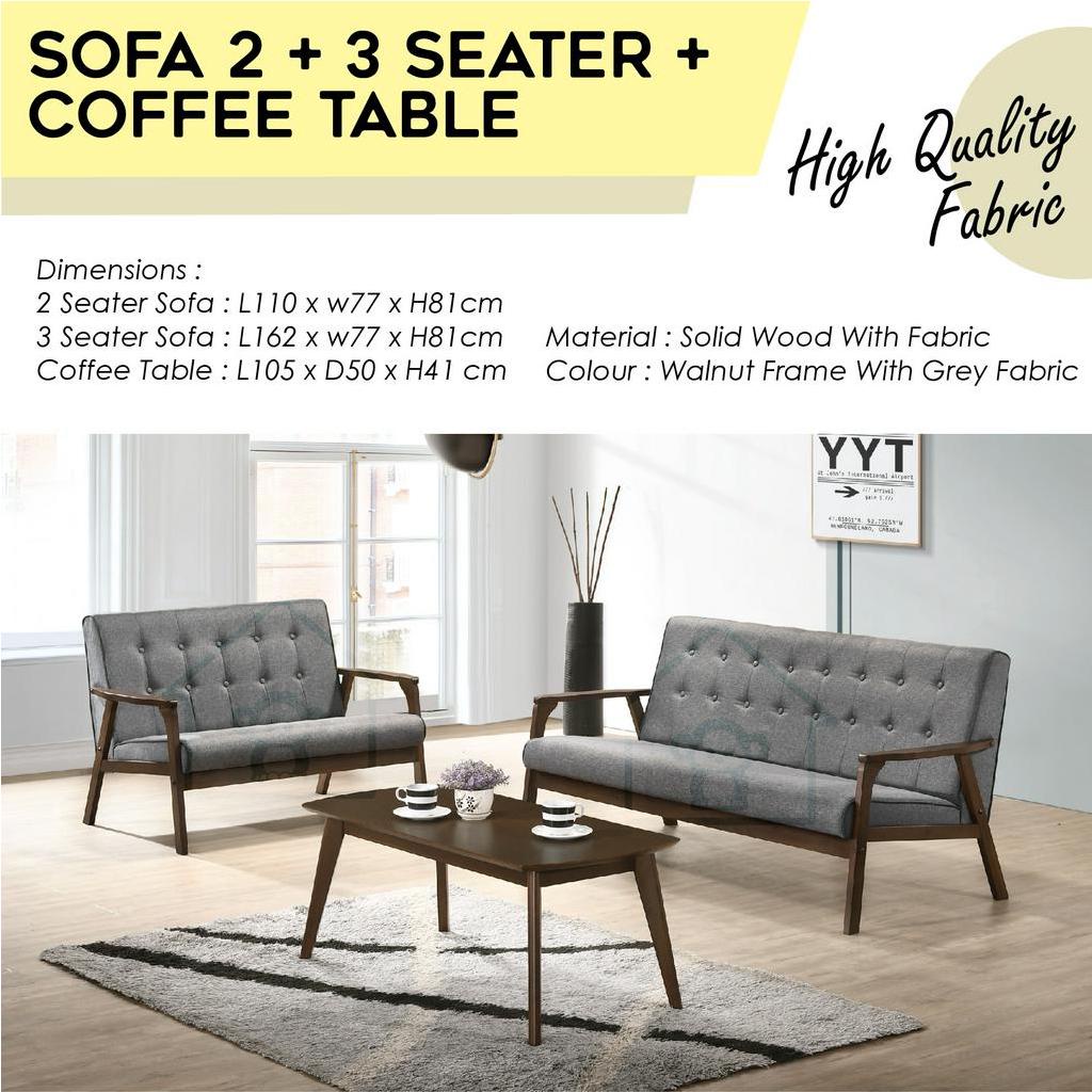 SOFA 2 AND 3 SEATER WITH COFFEE TABLE / GREY HIGH QUALITY FABRIC/SOFA