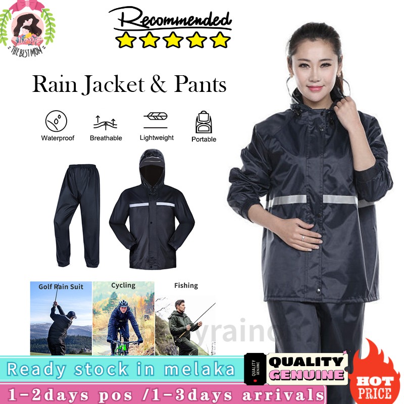 Shop Malaysia High Quality Raincoat Women Men Waterproof Jacket Baju Hujan Rain Coat Set Baju Hujan Motor Jacket Pant Windbreaker 雨衣 Shopee Singapore