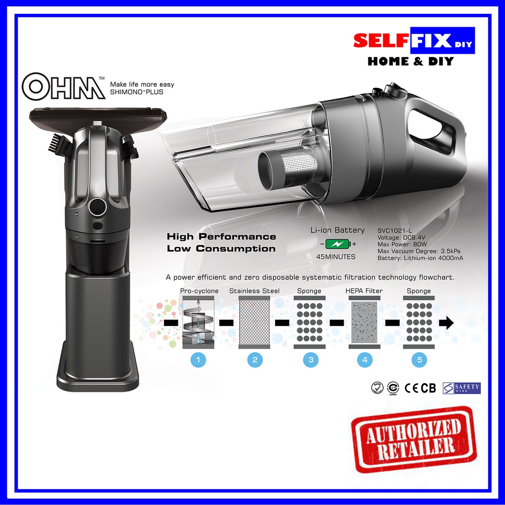 Ohmwell OHM Cyclone Cordless Vacuum Cleaner SVC1021L (Black) Shopee Singapore