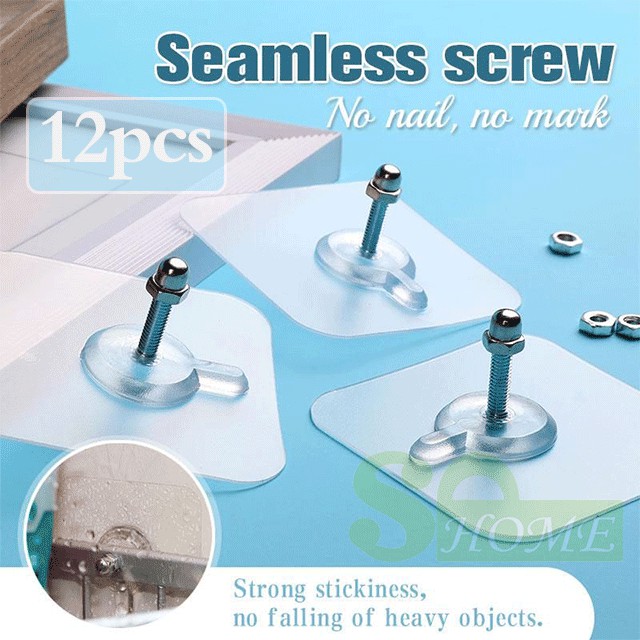 12Pcs Self Adhesive Hanging Nails,Punch Free Screws NonMarking Screw
