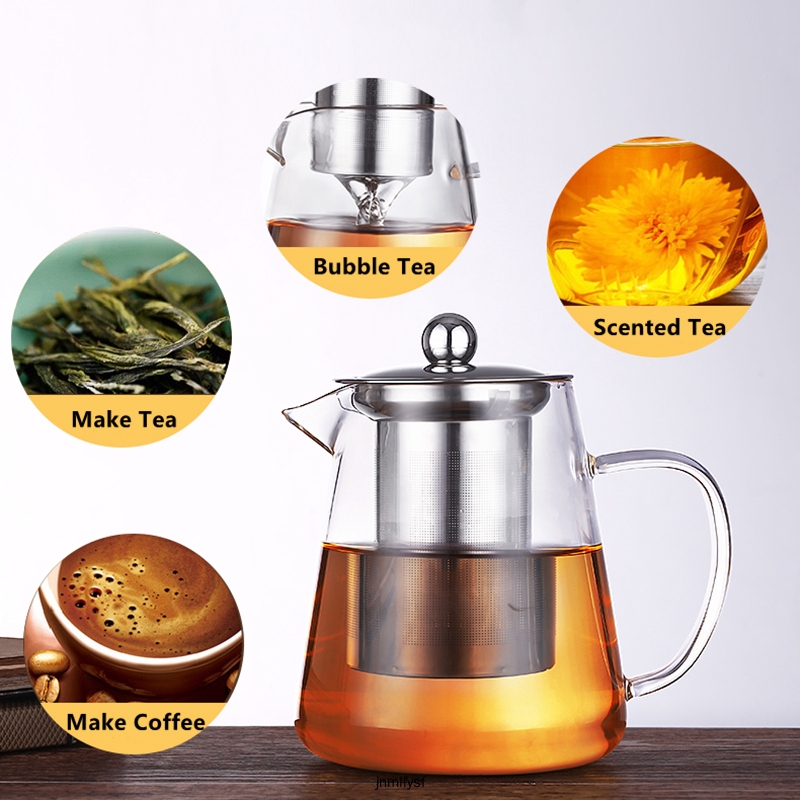950ML Heat Resistant Glass Kettle Teapot with Stainless Steel Filter Home Office Tea Set Glass Maker