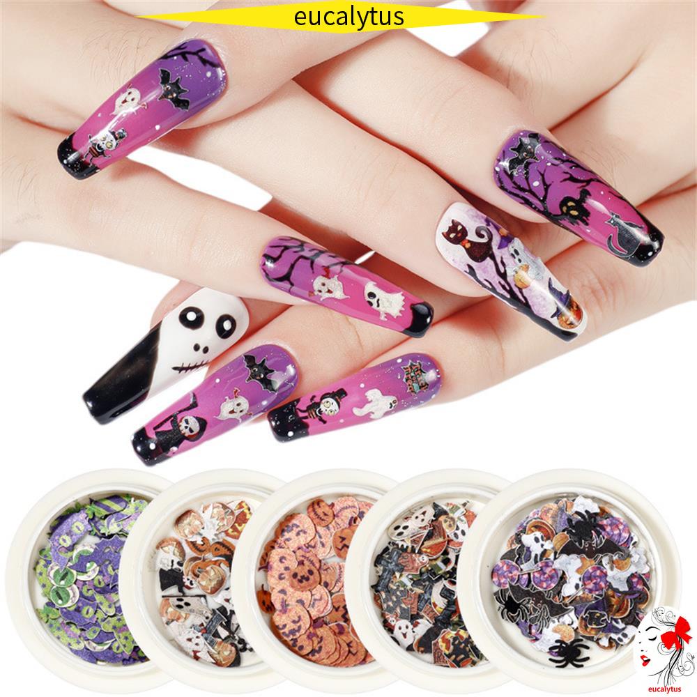 Eutus Design Nail Jewelry Pumpkin Witch Black Gold Halloween Nail Sequins Shopee Singapore