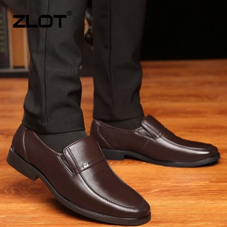 【ZLOT】High Quality Men Leather Loafers Shoes Fashion Men Formal Shoes All Black Rubber Shoes #5