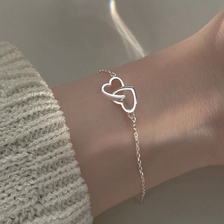 Image of thu nhỏ Fashion Double Heart Silver Plated Interlocking Petite Heart Bracelet For Women #0