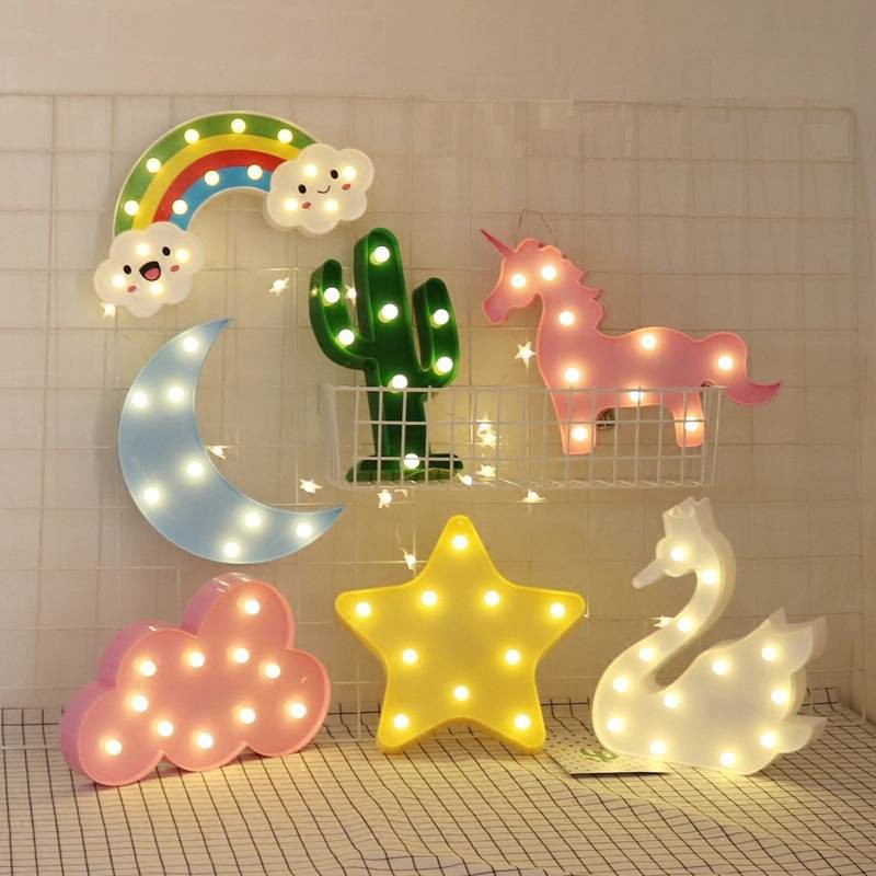 Cute Unicorn Star Cloud Led Night Light, Kids Wall Lamp