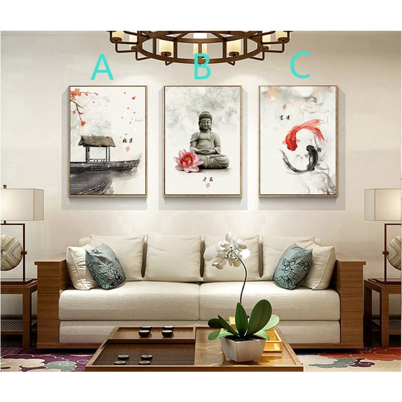 wall decoration Chinese ink Flowers Buddha Wall Art Print Picture