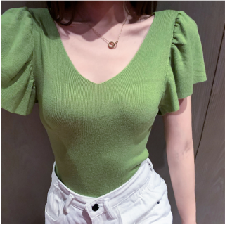 v neck ruffle sleeve top