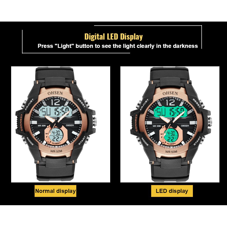 Ohsen Led Digital Watch Men Sport Outdoor Quartz Wristwatch Military 