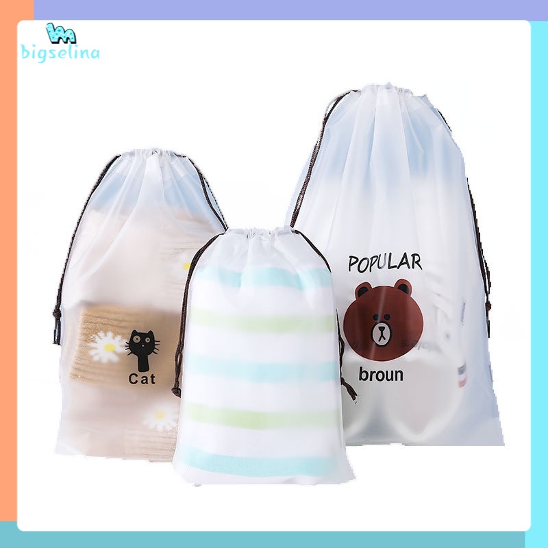 EVA Frosted Drawstring Pocket Bear Drawstring Travel Storage Bag Face Towel Drawstring Plastic