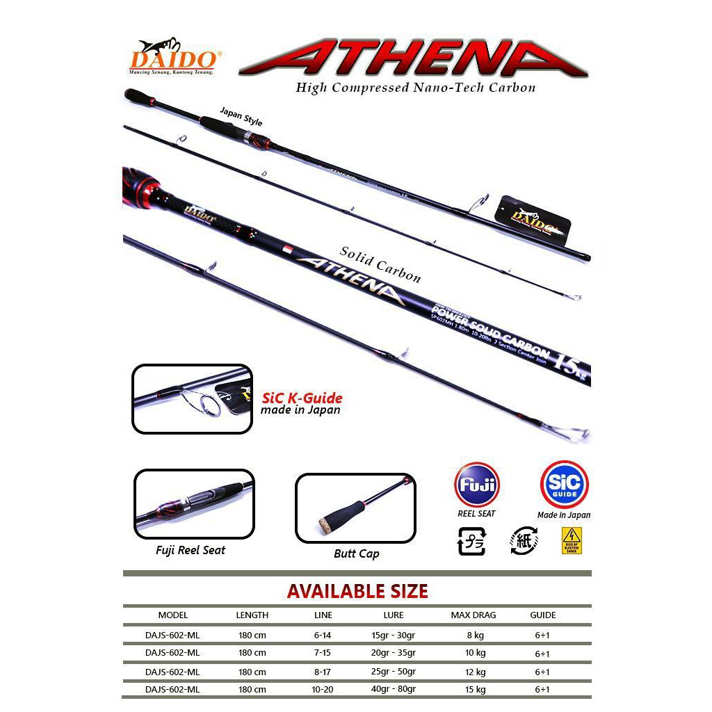 Daido Athena I Carbon Rod Rell Seat Fuji Sic Ring 10 Lb 8 14 Lbs 7 15 Lbs 8 17 Lbs 7 15 Lbs 8 17 Lbs Shopee Singapore