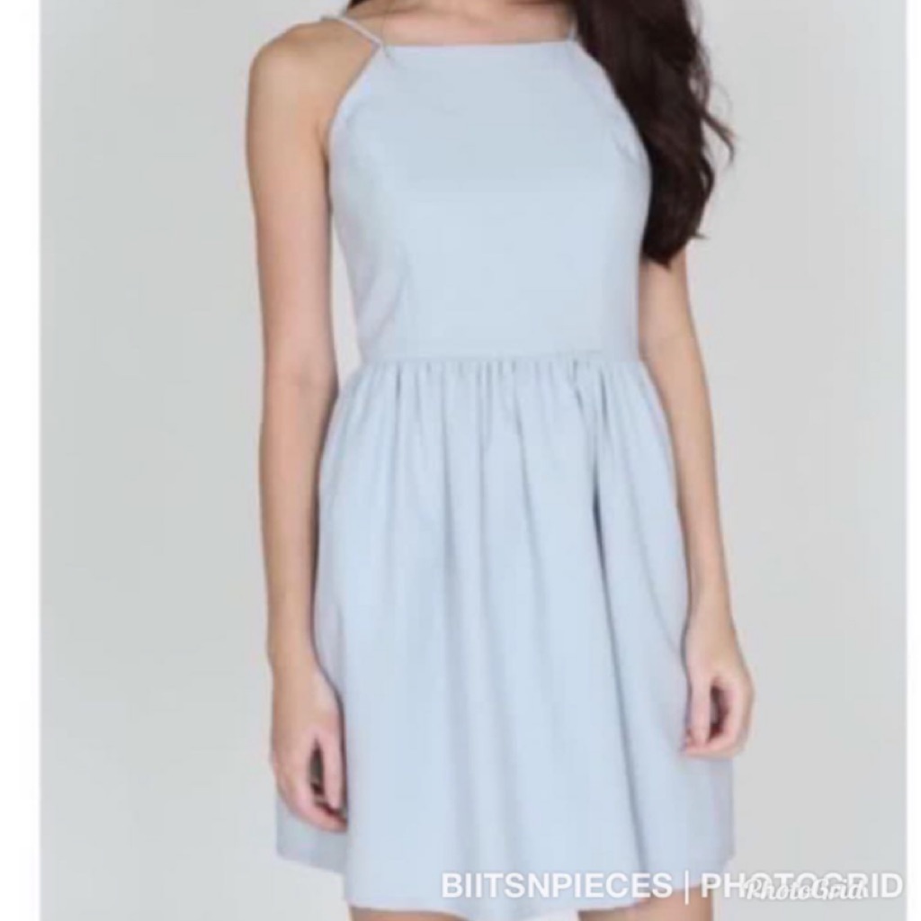 baby blue halter neck dress