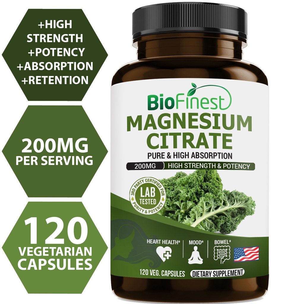 Biofinest Magnesium Citrate 200mg Supplement High Absorption Heart Bone Muscle Bowel Mood
