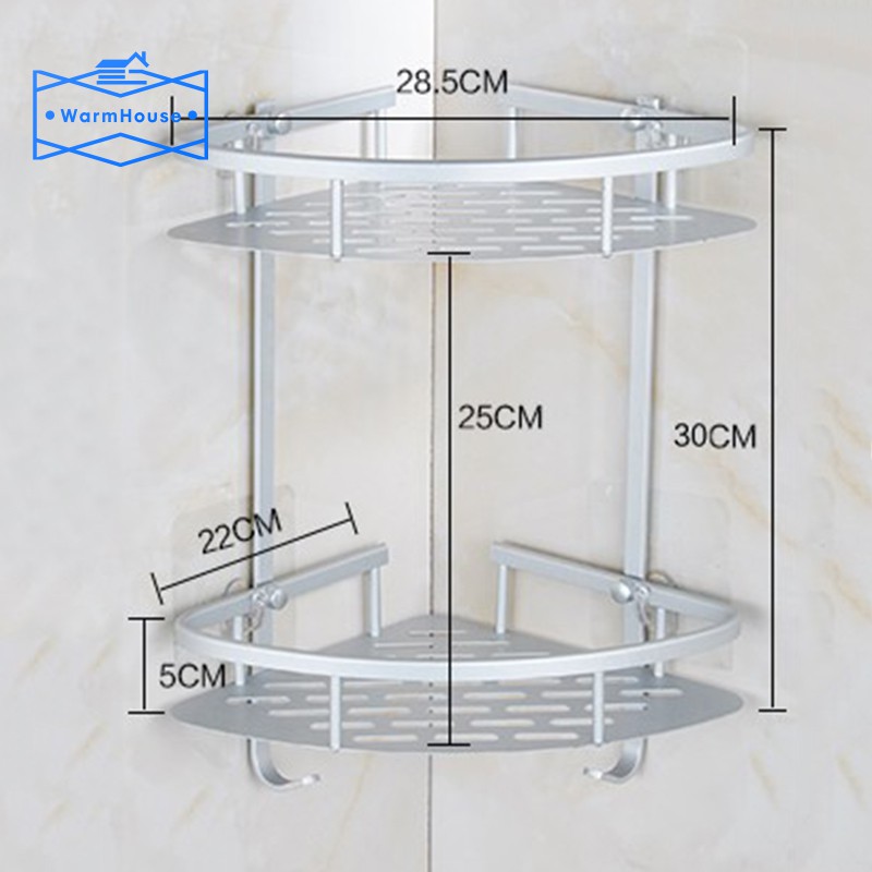 Aluminum Modern Bathroom 2 tier Corner Shelf Holder Basket Storage Wall Mounted 