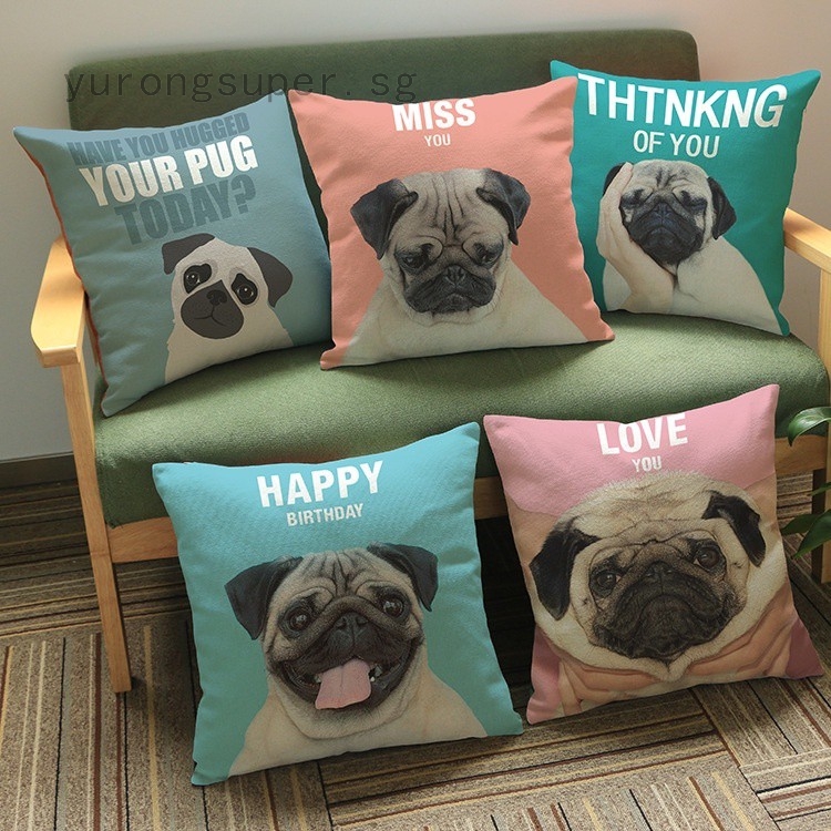 Hot Sale Funny Cartoon Pugs Pet Dog Linen Pillow Case Home Club