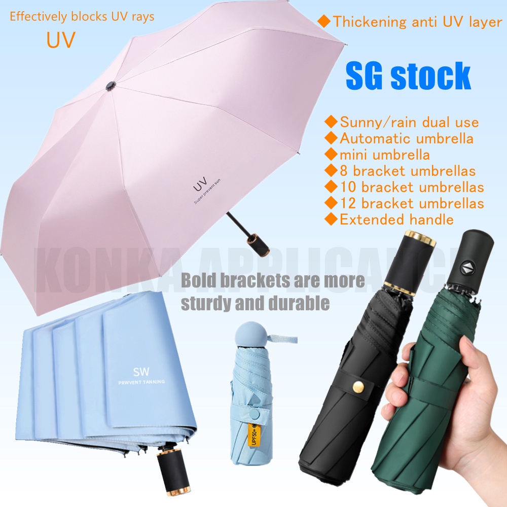 SG stock Automatic Umbrella UV Umbrella UV Protection Umbrellas black ...