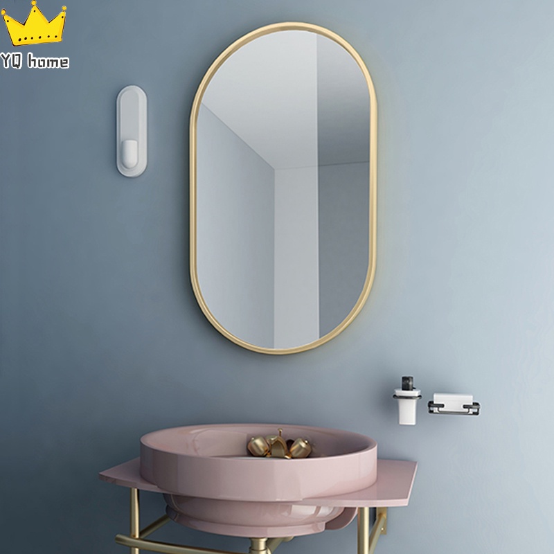 Oval Golden Full Length Mirror Hd Bathroom Wall Make Up For Bedroom Nail Free Glue Mounted Toilet Vanity Dressing Ee Singapore - Oval Wall Mirror Bathroom
