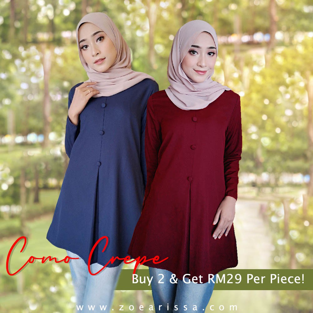  Blouse  Zoe Arissa Muslimah  Blouse  Baju Como Crepe Labuh Butang Shopee Singapore 