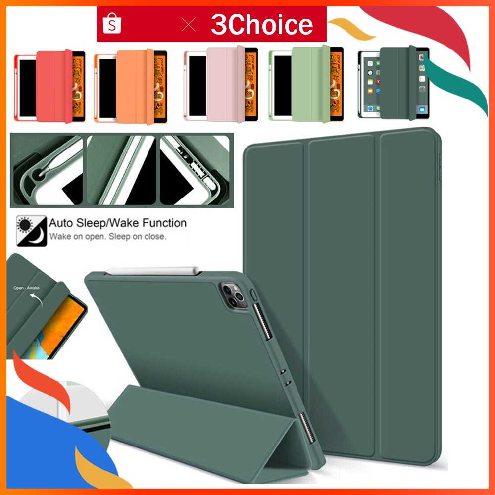 For Ipad 7 10 2 Air 3 Pro 11 12 9 2020 Pro 10 5 Mini 5 9 7 2017 2018 Case With Pencil Holder Slim Tri Fold Smart Stand Cover Case Shopee Singapore