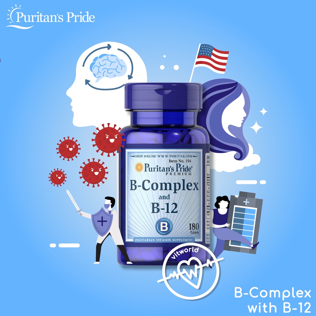 Puritan's Pride Vitamin B Complex & B12 B12 (180 Tablets) Shopee