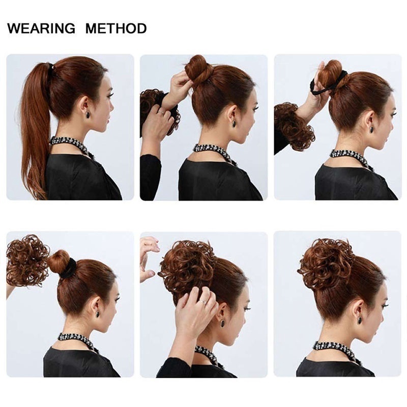 Image of Synthetic Messy Bun Wavy Bun with Elastic Headband Ladies Bun Black Short Ponytail Hair Extensions #8