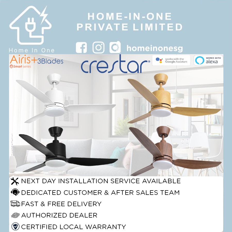[OPTIONAL INSTALLATION] CRESTAR AIRIS 3 BLADES DC MOTOR CEILING FAN + 3
