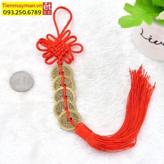 (Super Cheap) Feng Shui Five-Chine Coin Chain With Lucky Scratching Fortune (5 Coin Thread)