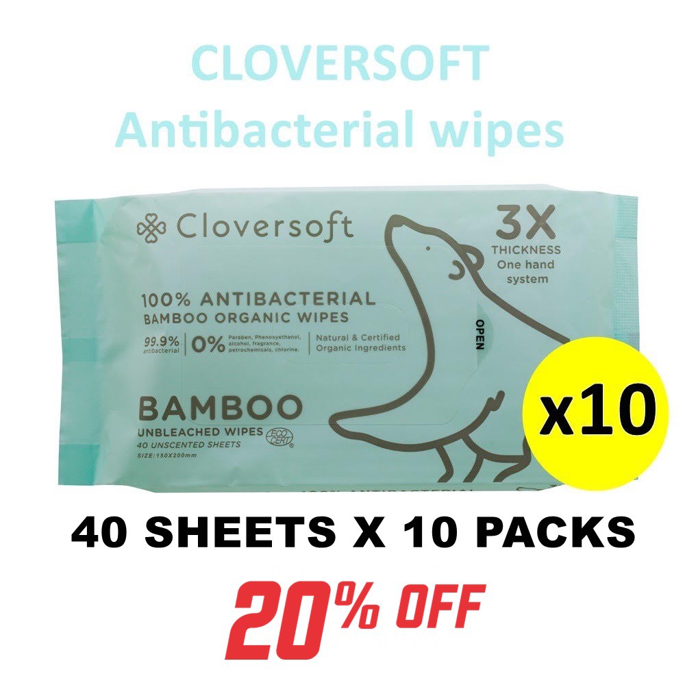 (Bundle of 10) X 40SHEETS ♥ CLOVERSOFT ANTIBACTERIAL WIPES 40 SHEETS X